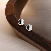 国风阴阳太极八卦耳钉s999纯银时尚小众简约滴胶国潮足银耳饰代发送女朋友老婆情人节七夕生日礼物