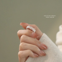 仙女风蕾丝花朵戒指女s925纯银甜美百搭法式指环开口可调节食指戒送女朋友老婆情人节七夕生日礼物