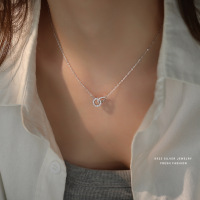 轻奢环环相扣超闪锆石项链女s925纯银百搭高级感双环锁骨链时尚送女朋友老婆情人节七夕生日礼物