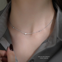 韩版小清新爱心项链女s999足银简约百搭小众轻奢叠戴锁骨链批发送女朋友老婆情人节七夕生日礼物