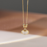 925纯银吉祥项链女如意锁简约复古猫眼石长命锁圆珠母亲节锁骨链送女朋友老婆情人节七夕生日礼物