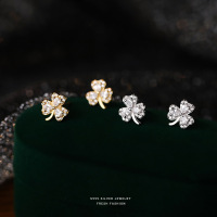 s999足银超闪锆石幸运三叶草耳钉轻奢高级感设计小众设计耳饰批发送女朋友老婆情人节七夕生日礼物