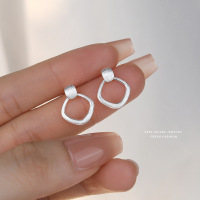 简约菱形耳钉女s999纯银韩版镂空四边形拉丝耳环轻奢小众足银耳饰送女朋友老婆情人节七夕生日礼物