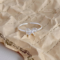 日韩百搭甜美蝴蝶结戒指女s925纯银小清新时尚开口可调节指环代发送女朋友老婆情人节七夕生日礼物