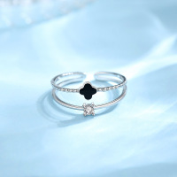 纯银单钻四叶草戒指女双层ins小众设计s925指环精致高级感食指戒送女朋友老婆情人节七夕生日礼物