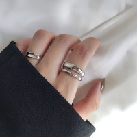 纯银食指戒指女士潮人日韩简约夸张s925个性圆环开口指环韩国饰品送女朋友老婆情人节七夕生日礼物