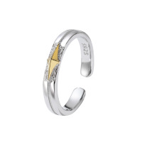 山体里的星星s925四角星纯银开口可调素圈高级简约男女款情侣戒指送女朋友老婆情人节七夕生日礼物