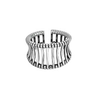 复古做旧s925纯银镂空竖琴戒指女个性潮流夸张网红冷淡风泰银戒指送女朋友老婆情人节七夕生日礼物