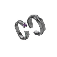 轻奢黑色肌理镶钻中性s925纯银戒指一对ins小众冷淡风情侣闺蜜款送女朋友老婆情人节七夕生日礼物