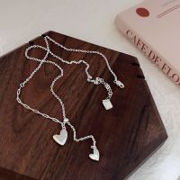 s925坠链纯银韩国ins风简约个性百搭两个爱心抽拉Y字毛衣链女项链送女朋友老婆情人节七夕生日礼物