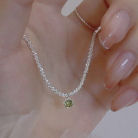 S925纯银波光粼粼项链女极简轻奢冷淡风锁骨链单钻吊坠项饰品批发送女朋友老婆情人节七夕生日礼物