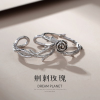 一对s925纯银情侣戒指荆棘玫瑰个性做旧复古可调节小众指环送女友送女朋友老婆情人节七夕生日礼物