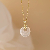 福字平安扣S999足银项链女白玉髓吊坠小众轻奢纯银锁骨链饰品礼物送女朋友老婆情人节七夕生日礼物