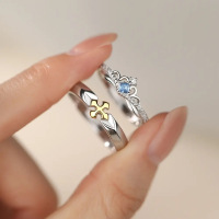 公主与骑士纯银999情侣戒指精致皇冠镶嵌锆石指环520礼物手饰批发送女朋友老婆情人节七夕生日礼物