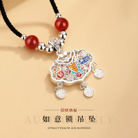 招财开运如意锁项链国风福字国潮吊坠S999纯银编绳项饰品批发礼物送女朋友老婆情人节七夕生日礼物