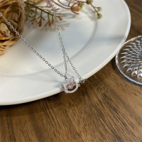 S999纯银粉色小猫咪项链女生新款轻奢小众高级感设计锁骨链送闺蜜送女朋友老婆情人节七夕生日礼物