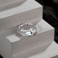 小众设计s925纯银戒指月光石镶嵌简约ins冷淡风开口可调节食指戒送女朋友老婆情人节七夕生日礼物