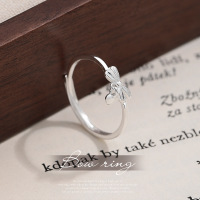 s925纯银蝴蝶结爱心戒指女简约小清新时尚素圈开口戒手饰批发礼物送女朋友老婆情人节七夕生日礼物