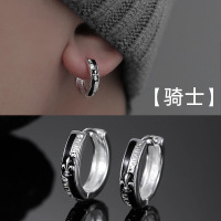 s925骑士耳环男纯银欧美复古潮流个性小众设计高级感耳钉2023新款送女朋友老婆情人节七夕生日礼物