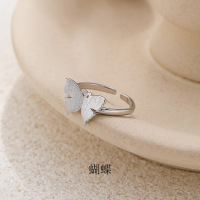 s999足银森系蝴蝶戒指女个性创意拉丝指环潮人开口戒高级手饰批发送女朋友老婆情人节七夕生日礼物