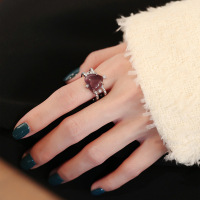 925纯银心形开口戒指女ins冷淡风时尚个性独特设计可调节方形指环送女朋友老婆情人节七夕生日礼物