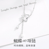 s925银项链女日韩小清新蝴蝶镶钻吊坠简约气质ins冷淡风百搭配饰送女朋友老婆情人节七夕生日礼物