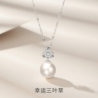 s999足银三叶草珍珠项链女纯银2024新锁骨链送妈妈母亲节礼物送女朋友老婆情人节七夕生日礼物