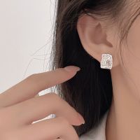 s925纯银厚度质感小巧方块几何锆石肌理感耳钉女2023年小众高级感送女朋友老婆情人节七夕生日礼物