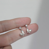 小巧灵动蝴蝶耳钉女S999足银2023新款气质百搭超仙耳环耳饰品批发送女朋友老婆情人节七夕生日礼物