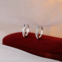 s999足银麻花镶钻耳环女轻奢小众设计ins气质精致百搭耳扣可调节送女朋友老婆情人节七夕生日礼物