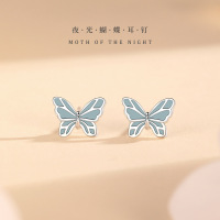 夜光蝴蝶纯银耳钉女轻奢小众设计感耳环小红书直播耳饰品批发送女朋友老婆情人节七夕生日礼物