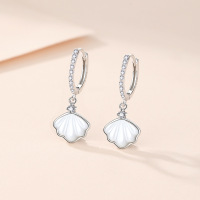 S999足银一贝子镶钻耳环女轻奢时尚百搭耳扣2023新款小众设计耳饰送女朋友老婆情人节七夕生日礼物