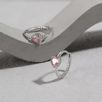 s925纯银爱心粉色锆石耳环镶嵌设计感麻花耳环ins冷淡风耳圈女送女朋友老婆情人节七夕生日礼物