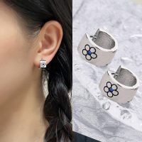 s925纯银耳环小众设计ins高级感耳圈气质花朵耳饰女蓝色锆石耳扣送女朋友老婆情人节七夕生日礼物