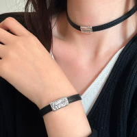 黑色皮带手链S925纯银新choker脖颈链时尚百搭个性手圈女手带送女朋友老婆情人节七夕生日礼物