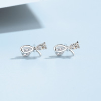 超闪钻石蝴蝶结耳钉女S999足银小众设计时尚百搭气质甜酷耳饰批发送女朋友老婆情人节七夕生日礼物