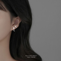 S925纯银创意简约可爱灵动小猫咪耳钉小巧小鱼不对称耳环森系少女送女朋友老婆情人节七夕生日礼物