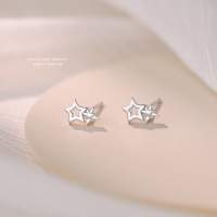 S925纯银ins风星星耳钉女简约迷你双子星耳环批发养耳洞耳饰送女朋友老婆情人节七夕生日礼物
