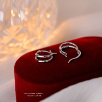 s925纯银双层圆圈光面耳环女简约复古个性港风时尚耳扣耳圈可代发送女朋友老婆情人节七夕生日礼物