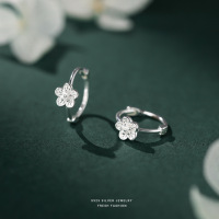 森系小清新梅花耳环女s925纯银简约百搭甜美耳圈小众个性花朵耳扣送女朋友老婆情人节七夕生日礼物