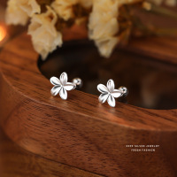 鸡蛋花耳钉女s999纯银森系小清新百搭花朵足银拧螺丝耳饰养耳洞送女朋友老婆情人节七夕生日礼物
