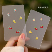 s925纯银耳钉女可爱水果香蕉樱桃橙子滴胶耳饰小清新不对称首饰送女朋友老婆情人节七夕生日礼物