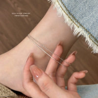 冷淡风极简双层脚链女s925纯银时尚圆珠链足链百搭个性脚饰品批发送女朋友老婆情人节七夕生日礼物