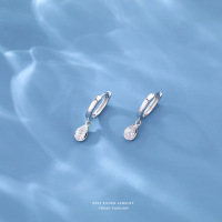 s925纯银水滴锆石耳环女轻奢小众设计张子枫同款气质耳扣耳饰批发送女朋友老婆情人节七夕生日礼物
