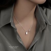 S925纯银幸运方牌英文刻字圆珠小众设计款冷淡风简约气质女锁骨链送女朋友老婆情人节七夕生日礼物