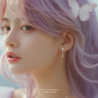 s925纯银镂空蝴蝶耳钉女文艺气质时尚水滴耳坠森系小清新耳饰批发送女朋友老婆情人节七夕生日礼物