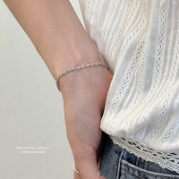 简约时尚韩版麻花手链女s925纯银ins风素链百搭休闲学生手饰批发送女朋友老婆情人节七夕生日礼物