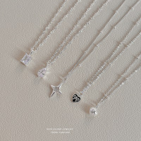 ins极简风项链女925纯银水滴形方形几何锆石百搭时尚冷淡风锁骨链送女朋友老婆情人节七夕生日礼物