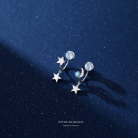 s925纯银星星月亮简约不对称轻奢感小众气质学生无痛耳夹无耳洞女送女朋友老婆情人节七夕生日礼物