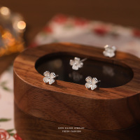 s999纯银花朵耳钉女简约百搭学生木棉花耳饰足银小清新首饰批发送女朋友老婆情人节七夕生日礼物